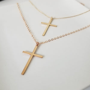 Long Sleek Cross Necklace - Gold or Rose Gold