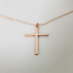 Long Sleek Cross Necklace - Gold or Rose Gold