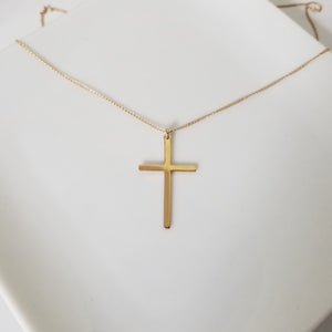 Long Sleek Cross Necklace - Gold or Rose Gold