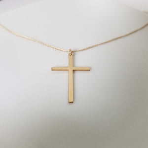 Long Sleek Cross Necklace - Gold or Rose Gold