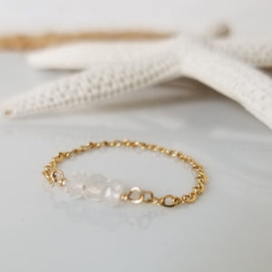 Dainty Natural Stone Chain Ring - Sterling, Gold or Rose Gold
