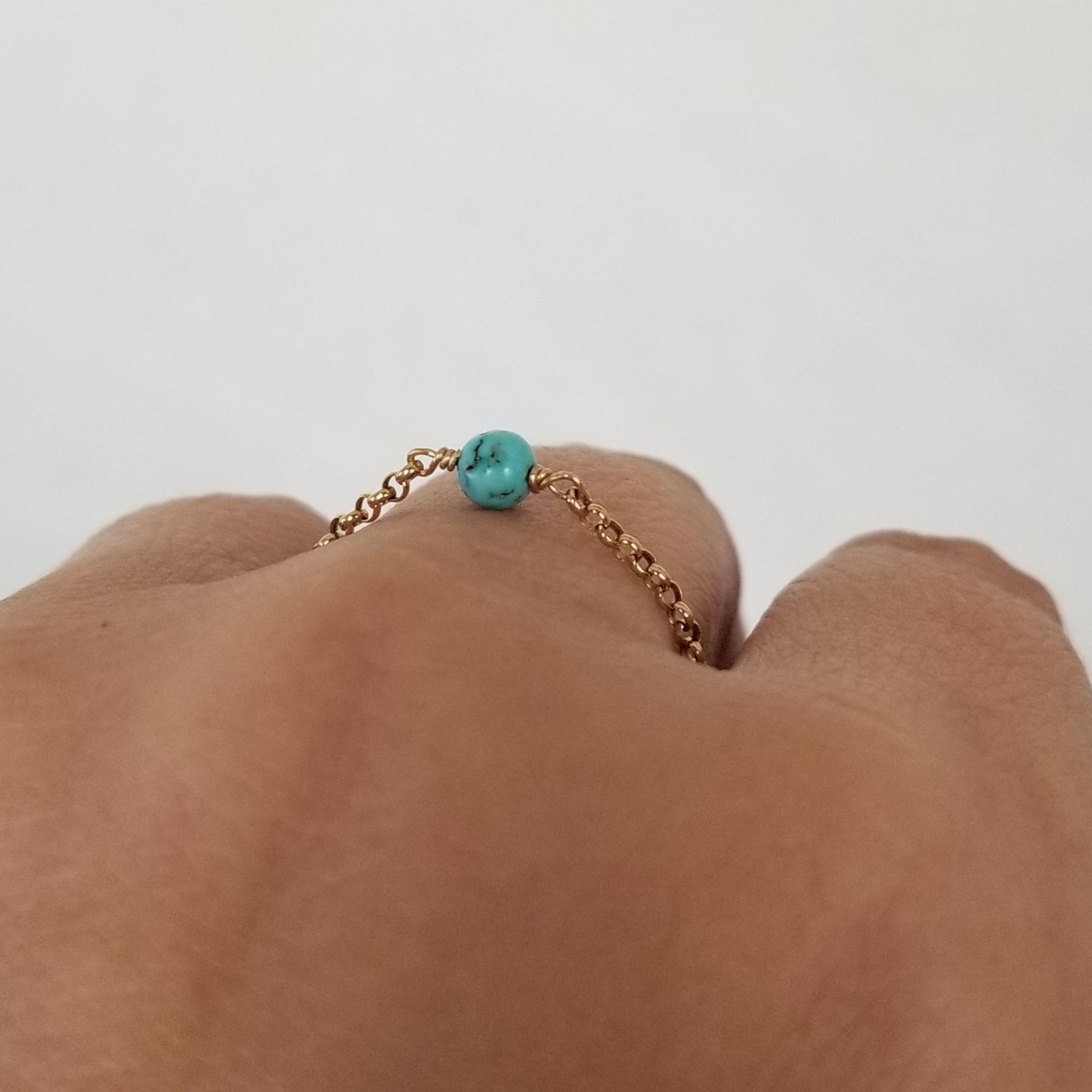 Dainty Natural Stone Chain Ring - Sterling, Gold or Rose Gold