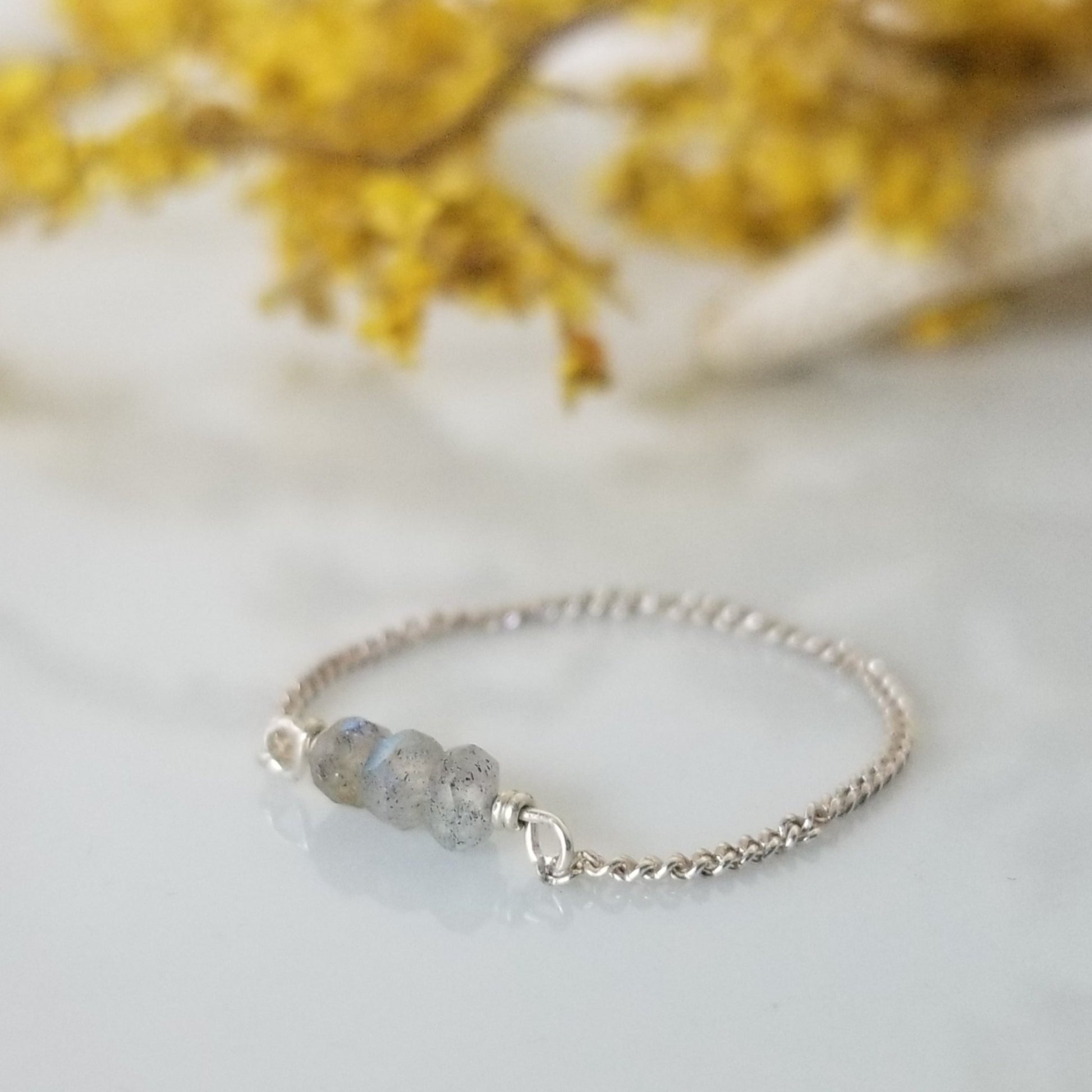 Dainty Natural Stone Chain Ring - Sterling, Gold or Rose Gold