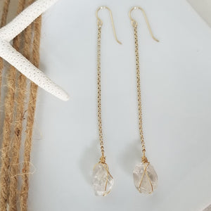 Herkimer Diamond Threader or Dangle Earrings - Sterling - Gold - Rose Gold