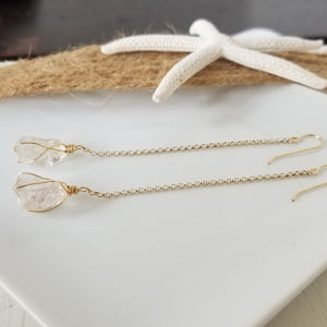 Herkimer Diamond Threader or Dangle Earrings - Sterling - Gold - Rose Gold