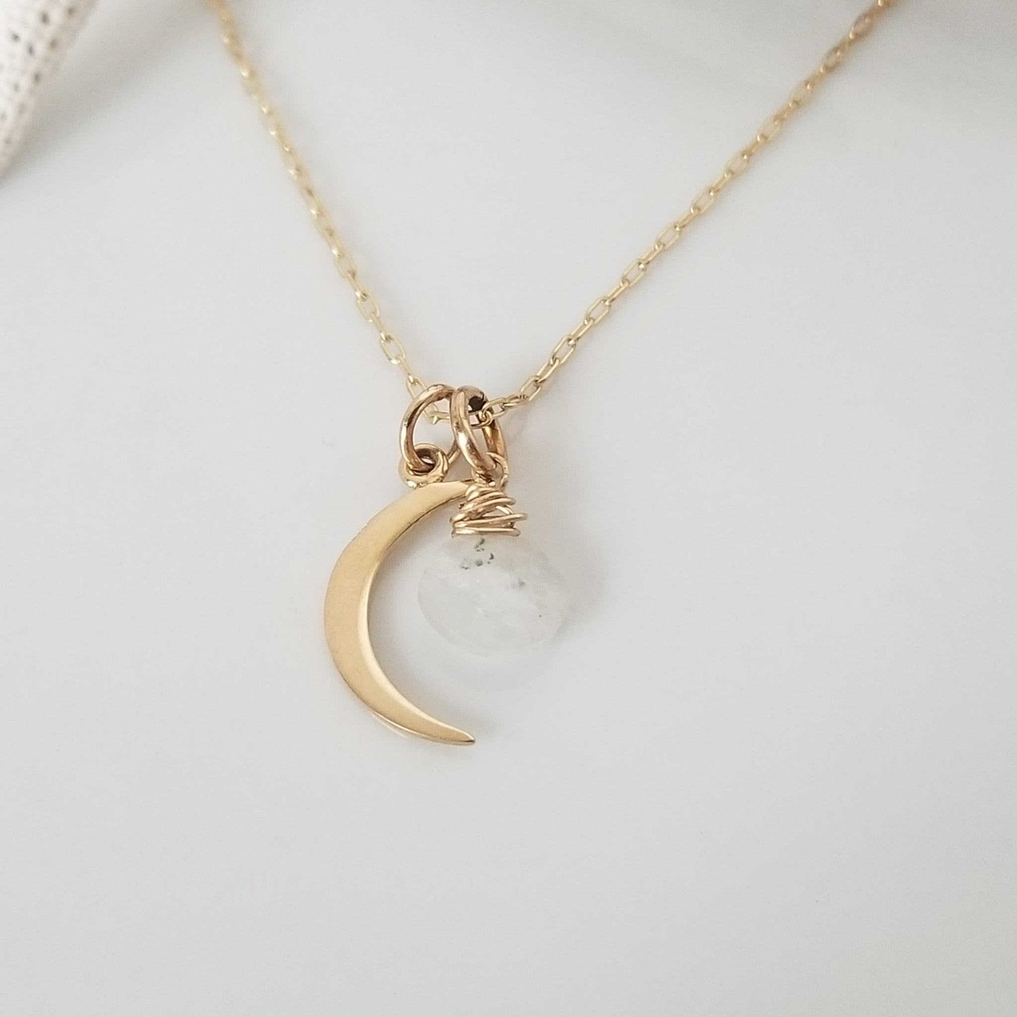 The "Lonnie" - Crescent and Moonstone Necklace - Sterling or Gold