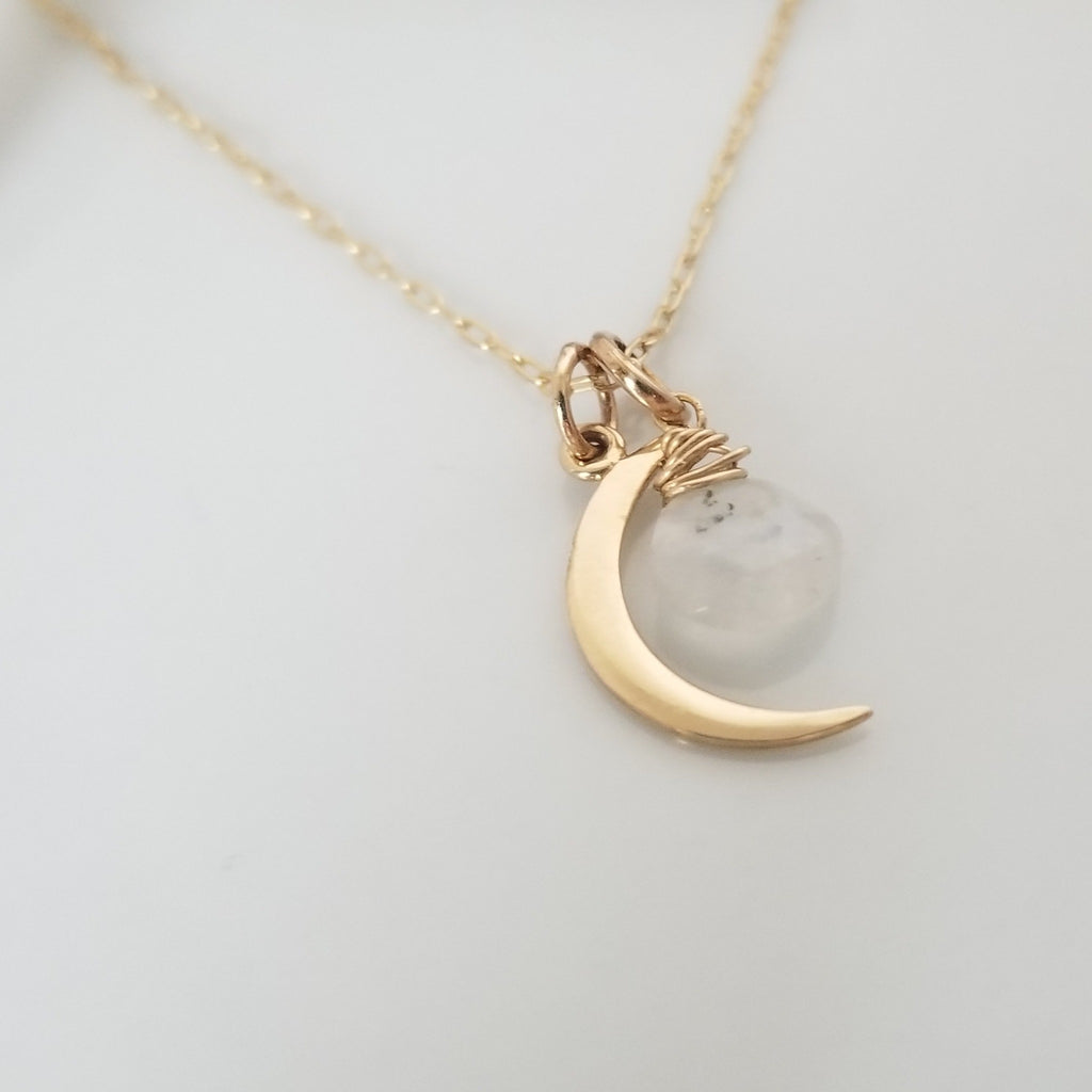 The "Lonnie" - Crescent and Moonstone Necklace - Sterling or Gold