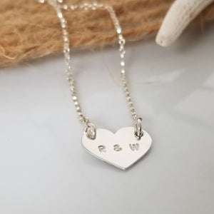 Dainty Solid Heart Initials Necklace - Sterling, Gold, or Rose Gold
