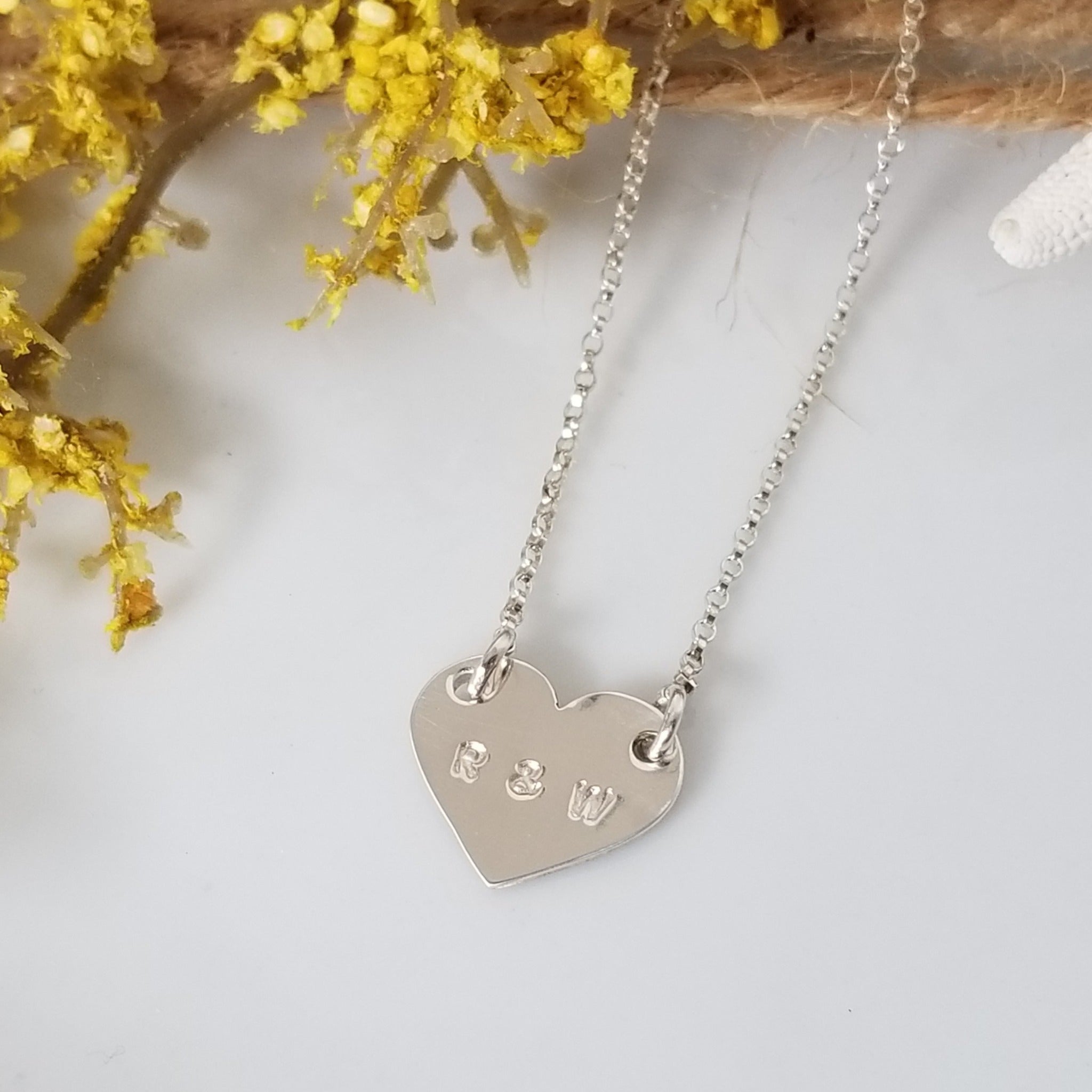 Dainty Solid Heart Initials Necklace - Sterling, Gold, or Rose Gold
