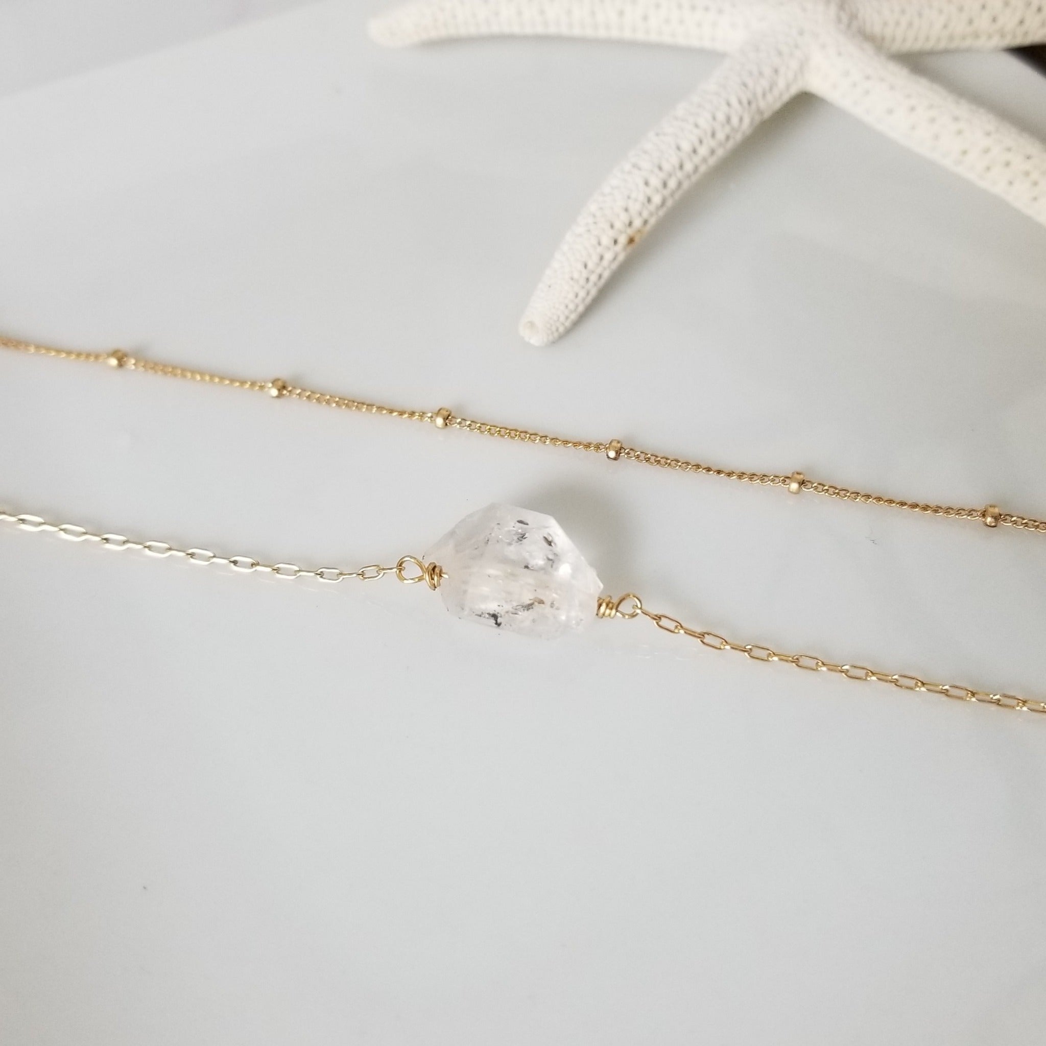 Herkimer Diamond or Raw Pearl Bracelet - Sterling Silver or Gold