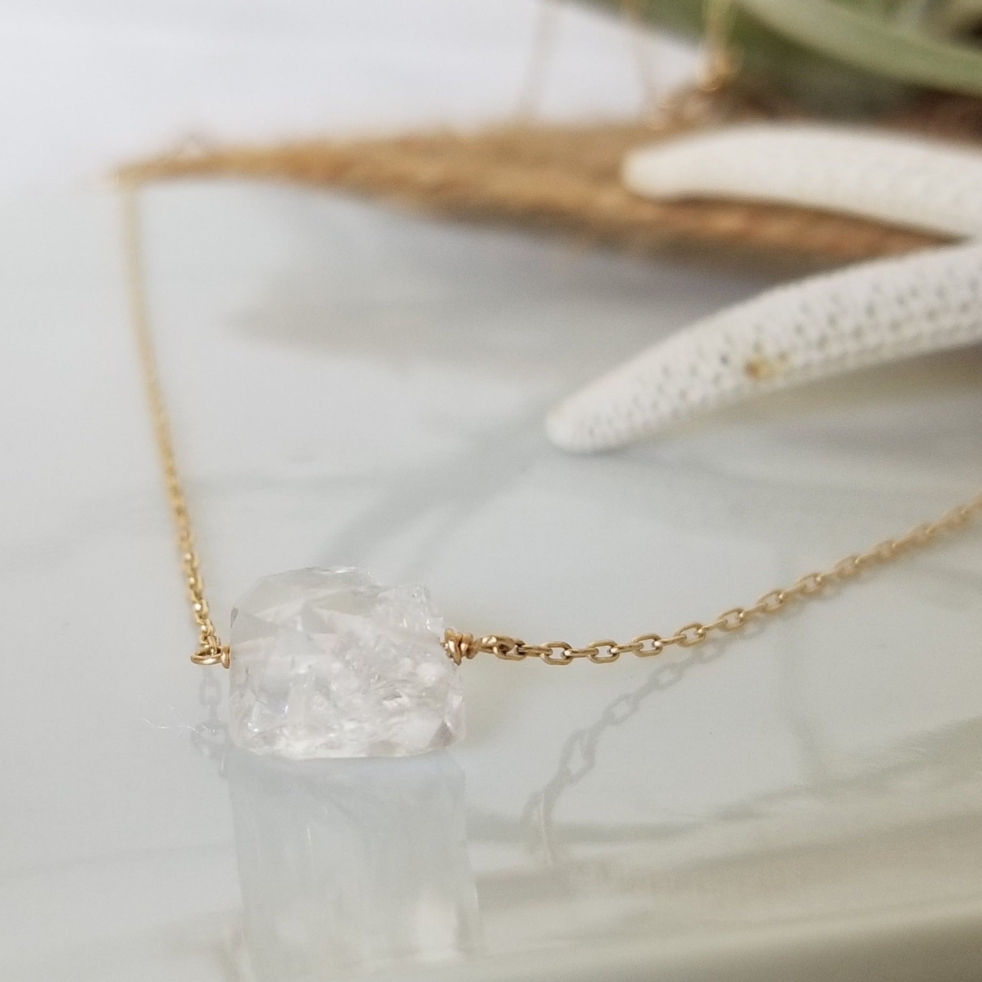 Freshwater Pearl or Herkimer Diamond Chain Link Bracelet - Sterling Silver, Gold, or Rose Gold