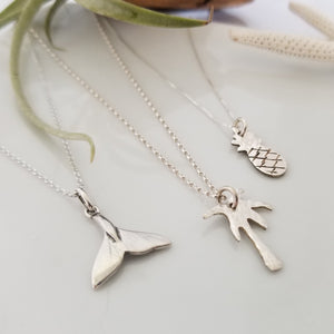 Palm Tree, Pineapple or Whale Tail Disc Necklace - Sterling Silver