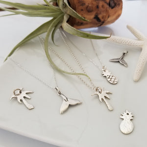 Palm Tree, Pineapple or Whale Tail Disc Necklace - Sterling Silver