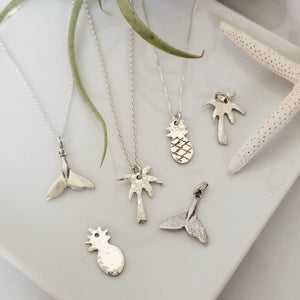 Palm Tree, Pineapple or Whale Tail Disc Necklace - Sterling Silver