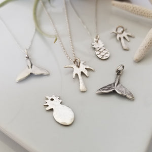 Palm Tree, Pineapple or Whale Tail Disc Necklace - Sterling Silver