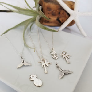 Palm Tree, Pineapple or Whale Tail Disc Necklace - Sterling Silver