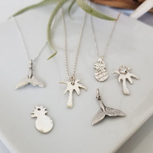 Palm Tree, Pineapple or Whale Tail Disc Necklace - Sterling Silver