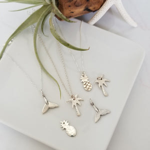 Palm Tree, Pineapple or Whale Tail Disc Necklace - Sterling Silver