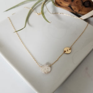 The "Amy" - Raw Freshwater Pearl and Initial Necklace - Sterling or Gold