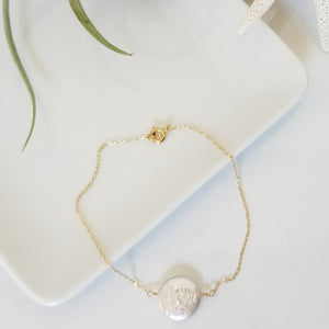 Freshwater Pearl or Herkimer Diamond Chain Link Bracelet - Sterling Silver, Gold, or Rose Gold