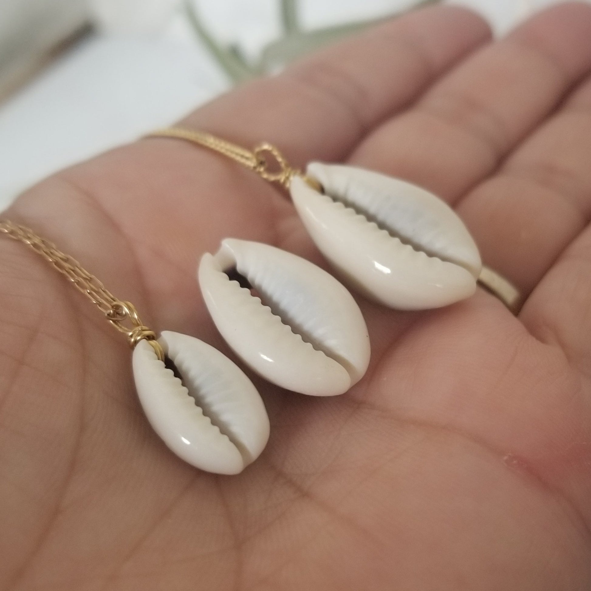 Natural Cowrie Shell Necklace - Small, Med, or Large - Sterling or Gold