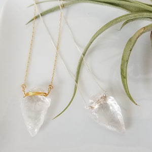 The "Steph" - Crystal Quartz Arrowhead Necklace - Sterling or Gold