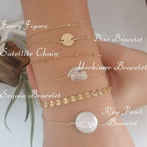 Gold Chain Stacking Bracelet - Figaro, Satellite, or Sequin