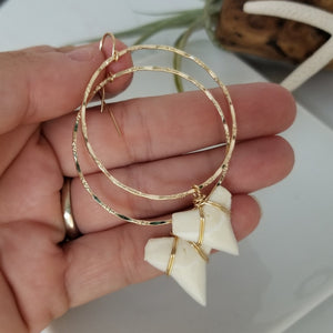 Drop Hoop Shark Tooth Charm Earrings - Sterling or Gold