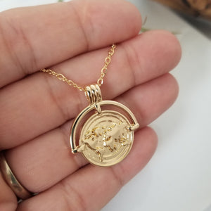 The "Aleecia" - Globe World Traveler Coin Disc Necklace - Sterling or Gold