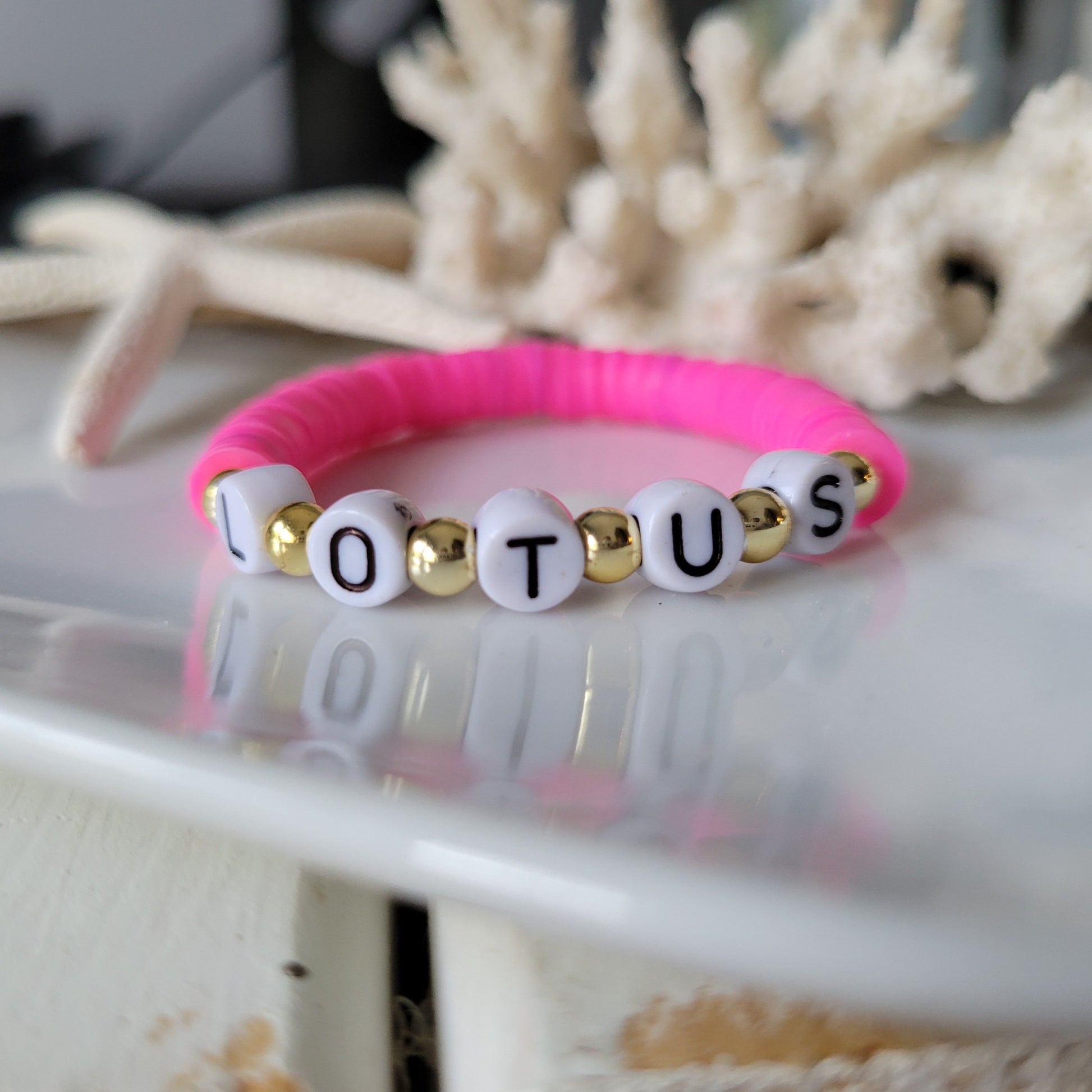 Mother and Daughter Matching Name and Polymer Clay Bead Bracelet