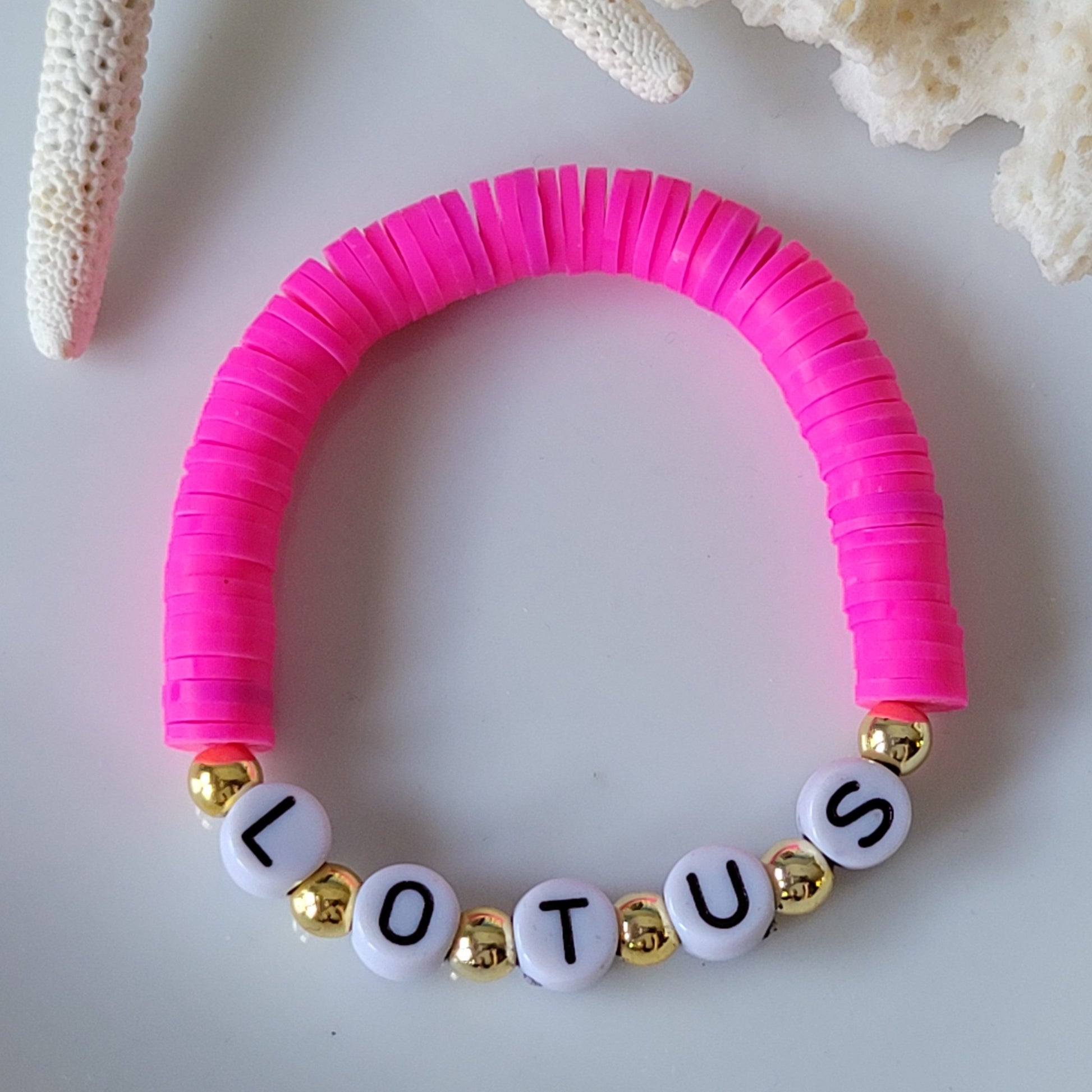 Mother and Daughter Matching Name and Polymer Clay Bead Bracelet