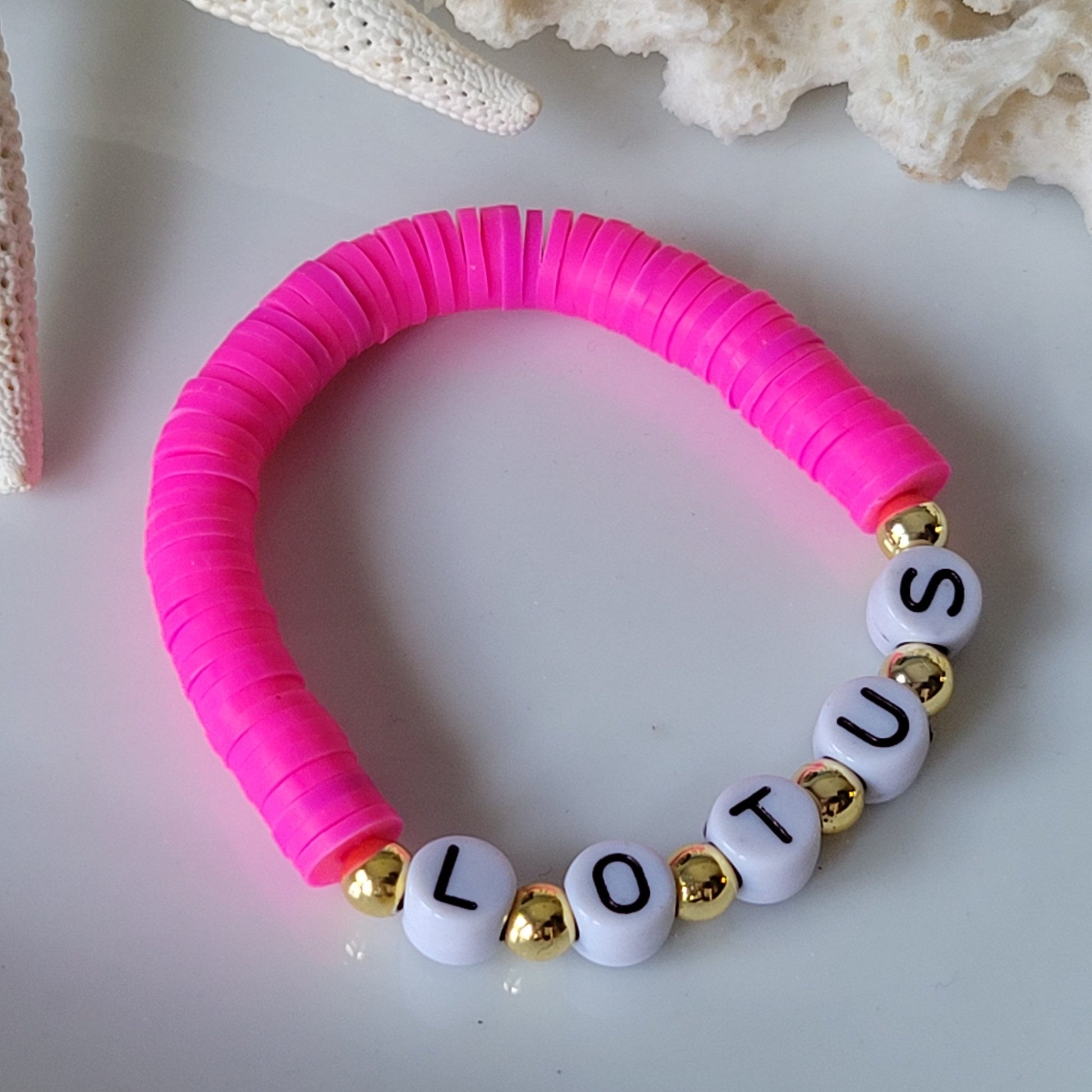 Mother and Daughter Matching Name and Polymer Clay Bead Bracelet