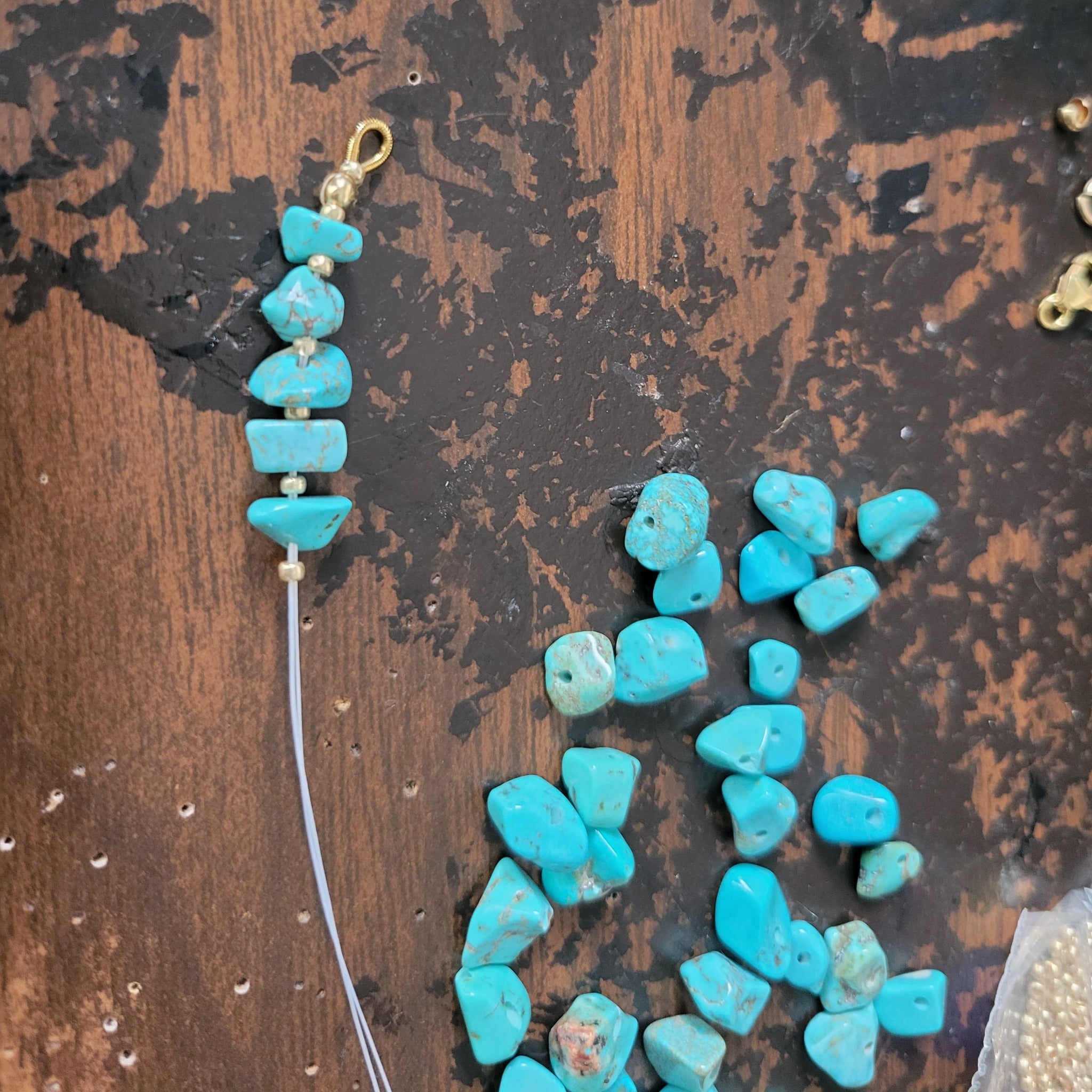 Real Turquoise and 14kt Gold Beaded Necklace, Bracelet, Earrings, or Set