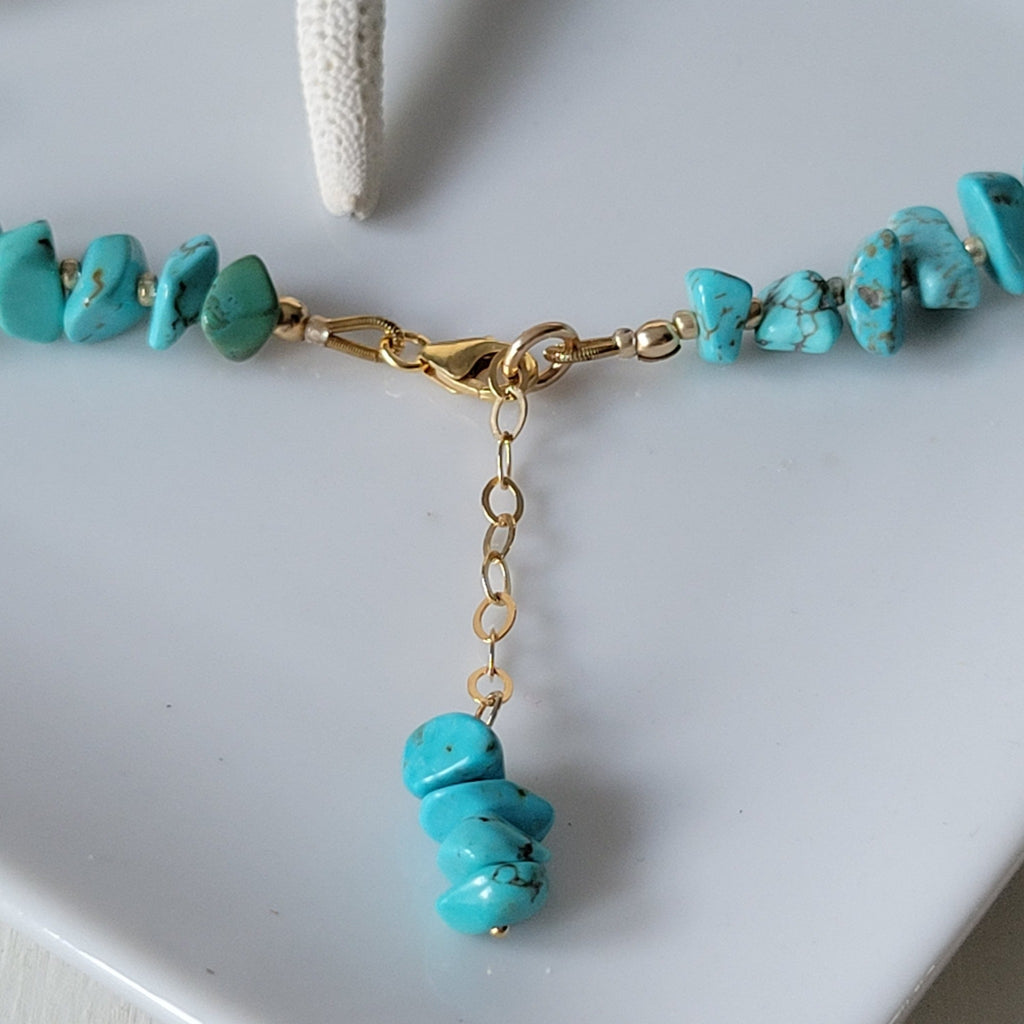 Real Turquoise and 14kt Gold Beaded Necklace, Bracelet, Earrings, or Set