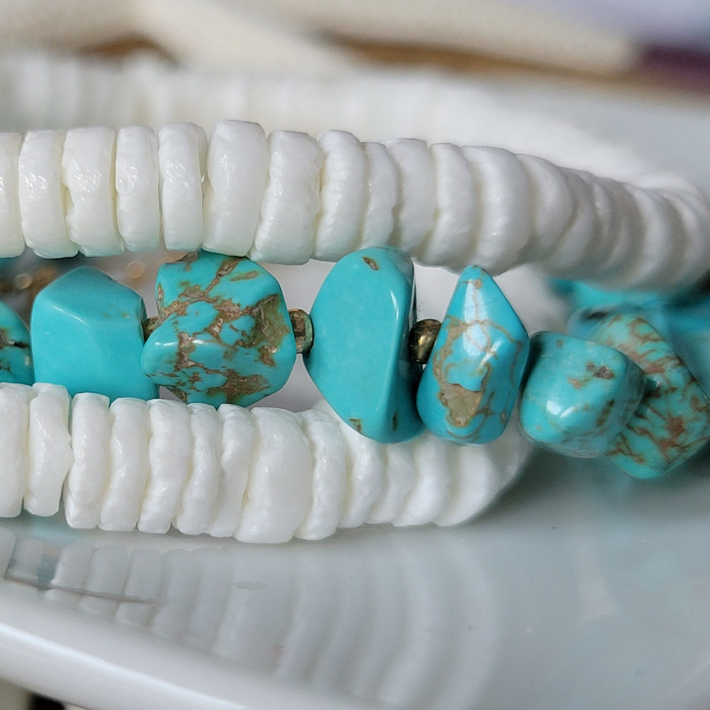 Real Turquoise and 14kt Gold Beaded Necklace, Bracelet, Earrings, or Set