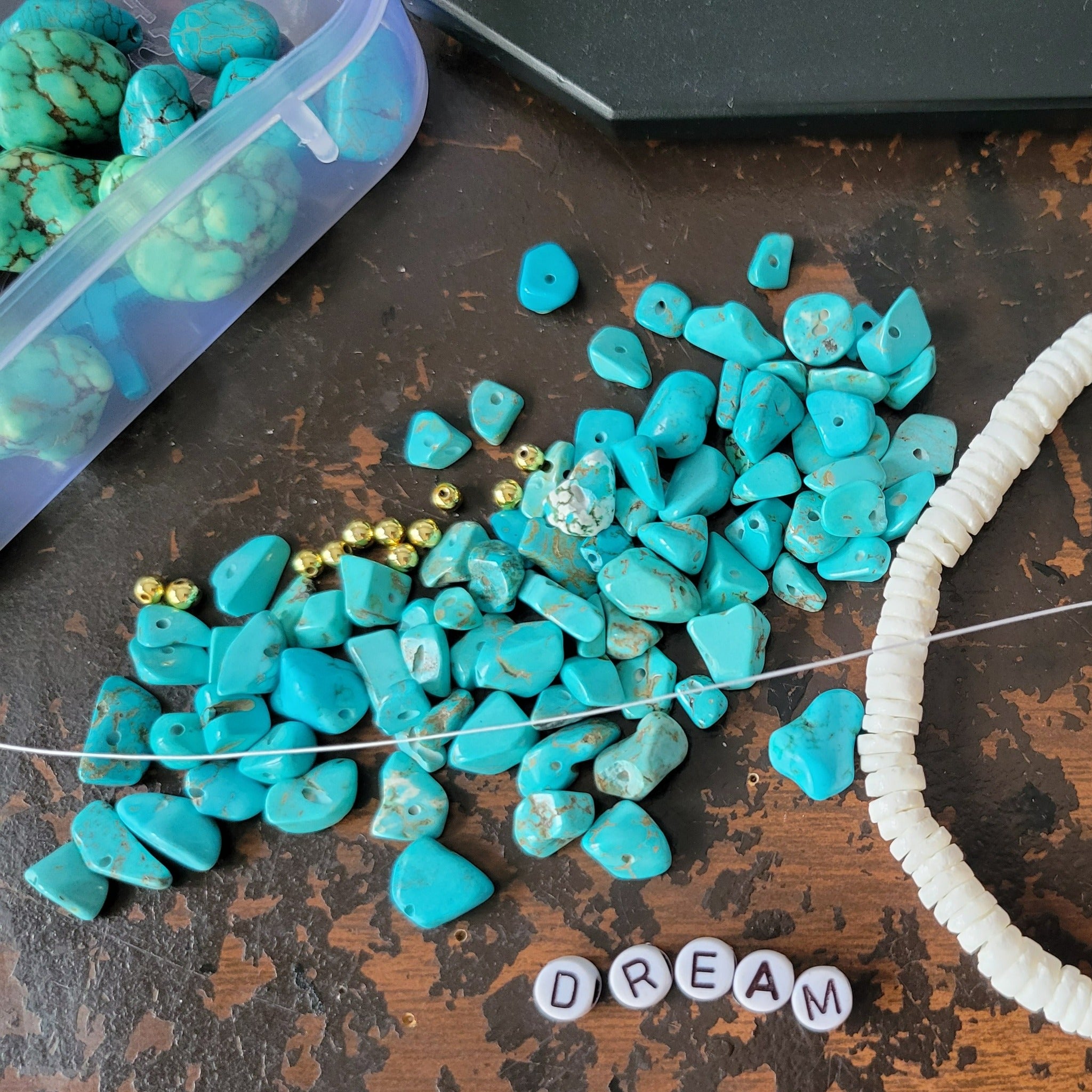 Real Turquoise and 14kt Gold Beaded Necklace, Bracelet, Earrings, or Set