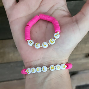 Pink polymer clay beaded stretch bracelet