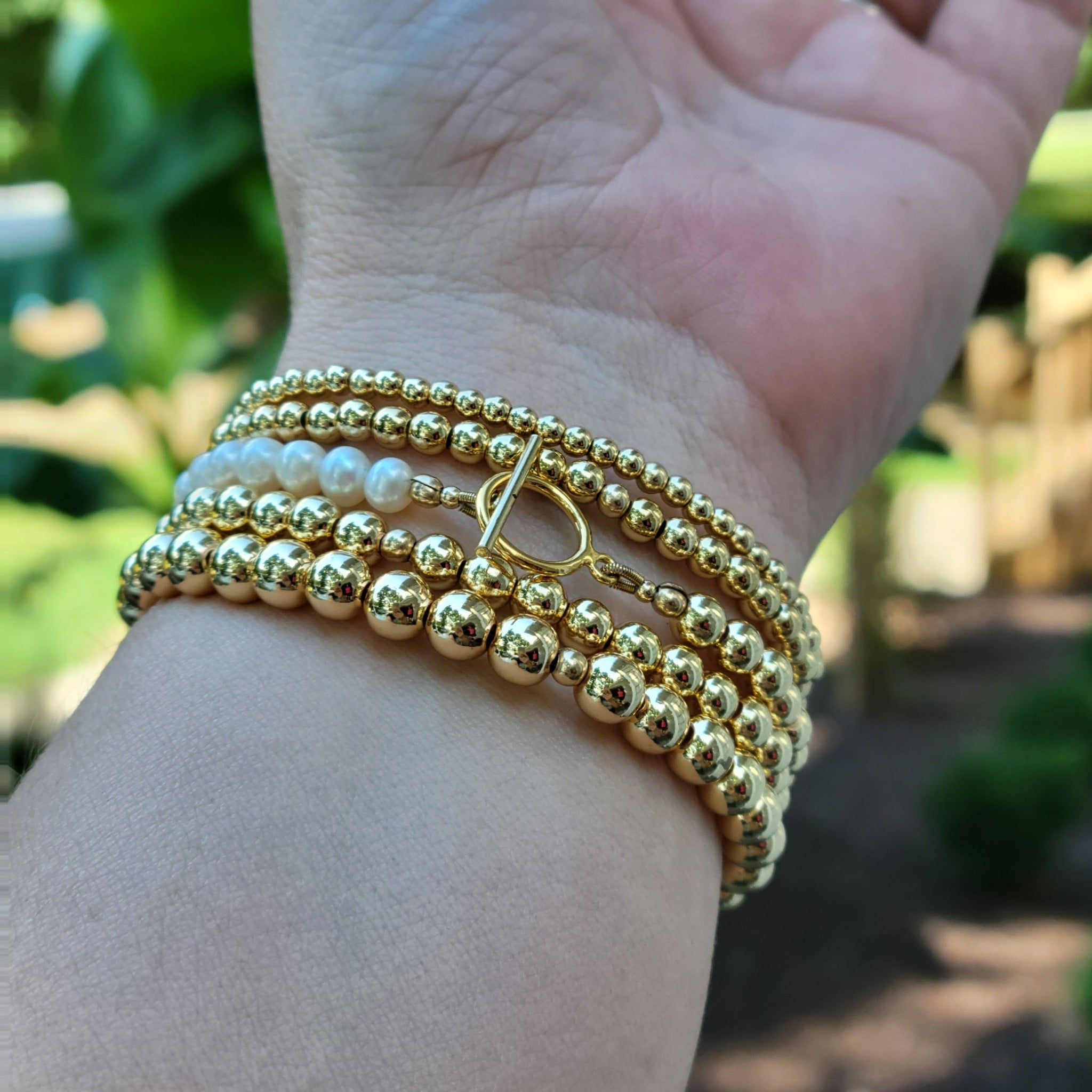 3mm, 4mm, 5mm and 6mm Beads Bracelet in Gold-Filled, Beaded Bracelets 5mm| 1 Bracelet