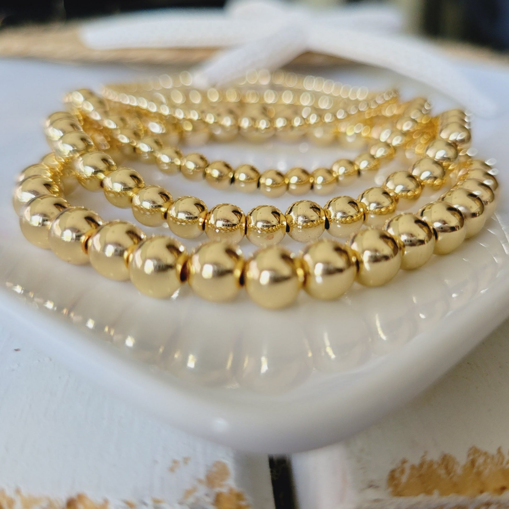 Gold Beaded Stretch Anklet - 3mm, 4mm, 5mm, 6mm