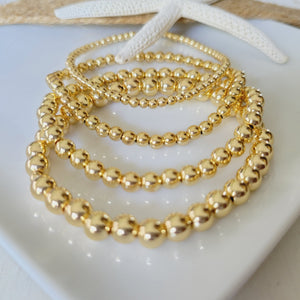 Gold Beaded Layering Bracelet - 3mm, 4mm, 5mm, 6mm