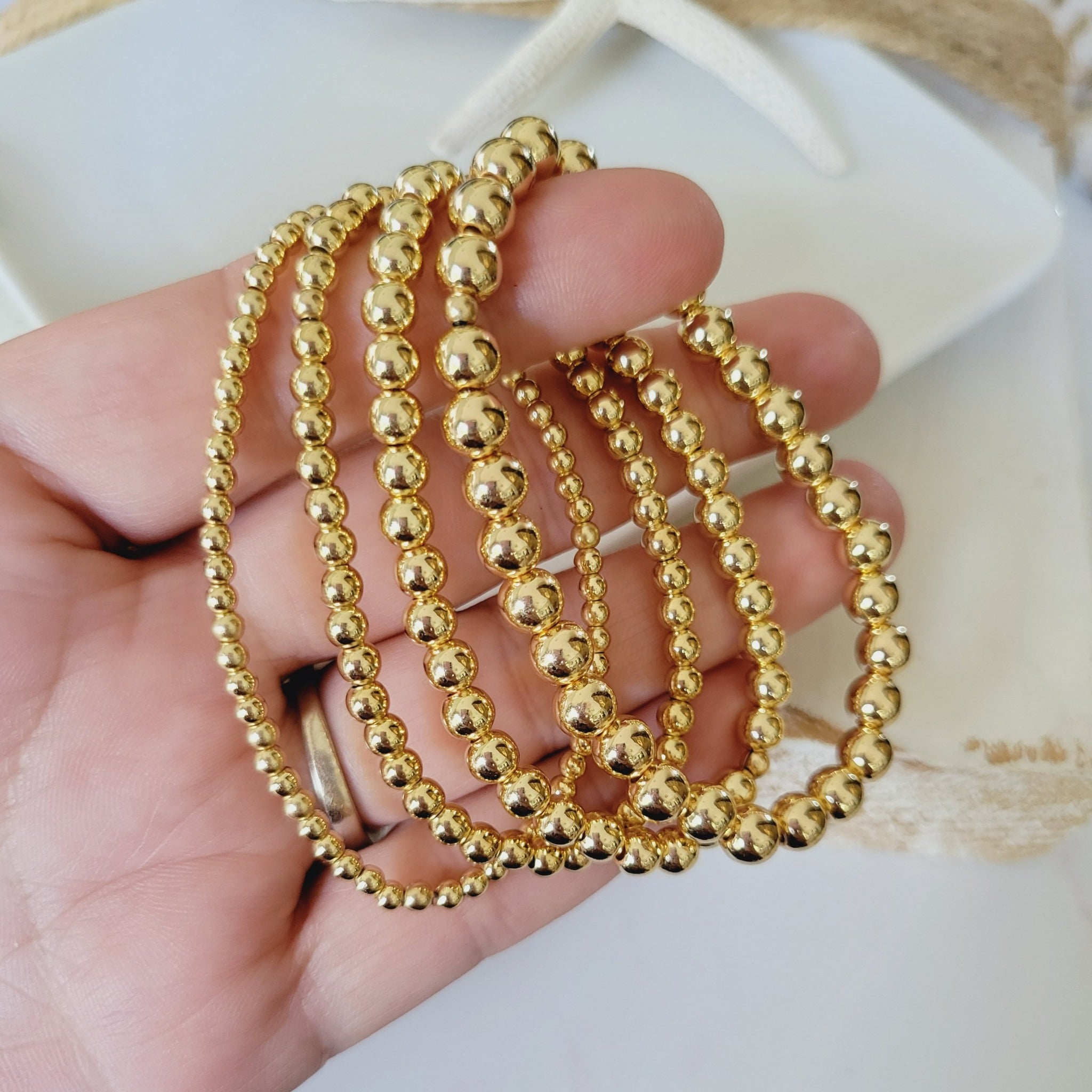 Babies/Toddlers Gold Beaded Stretch or Clasp Keepsake Bracelet - 3mm, 4mm, 5mm