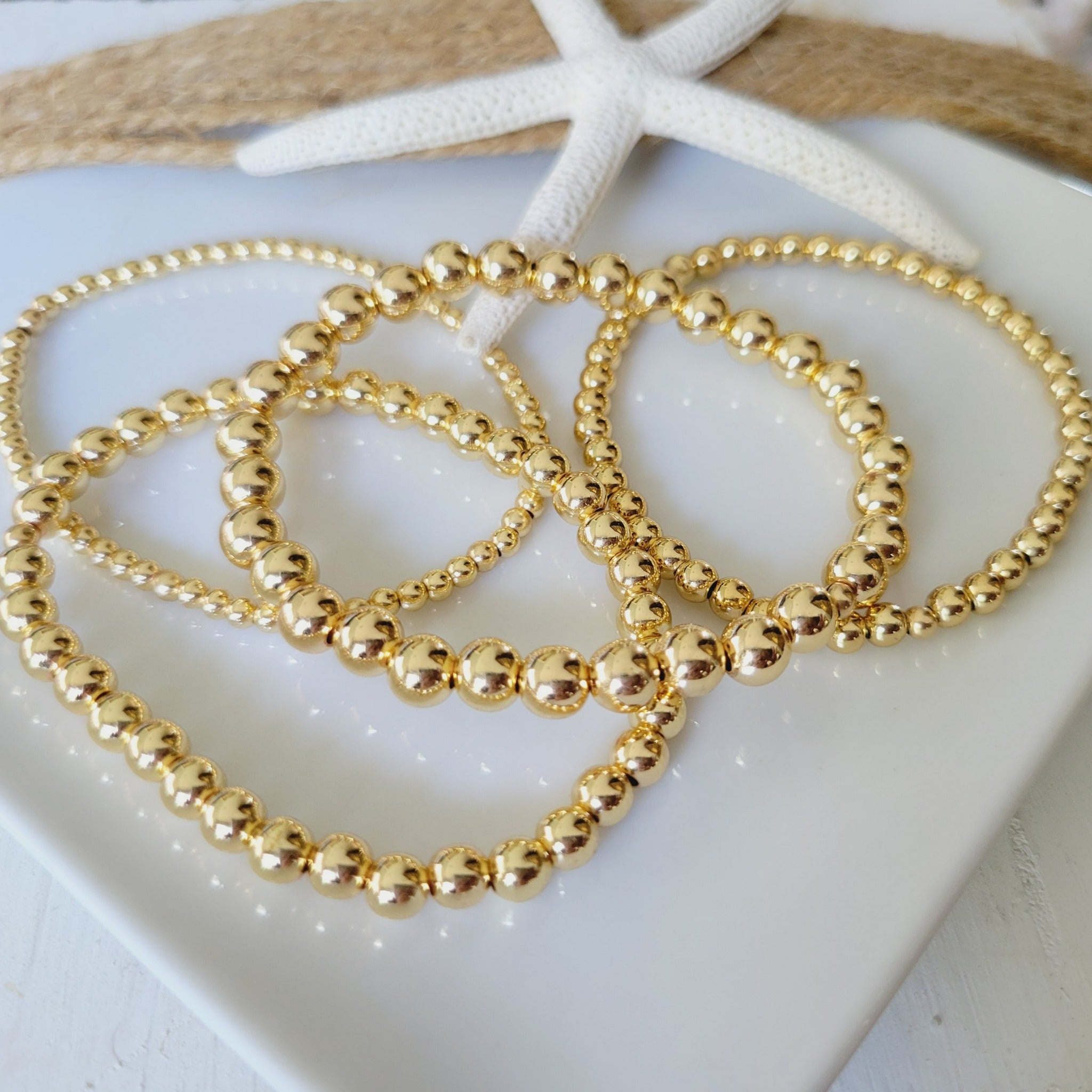 Babies/Toddlers Gold Beaded Stretch or Clasp Keepsake Bracelet - 3mm, 4mm, 5mm
