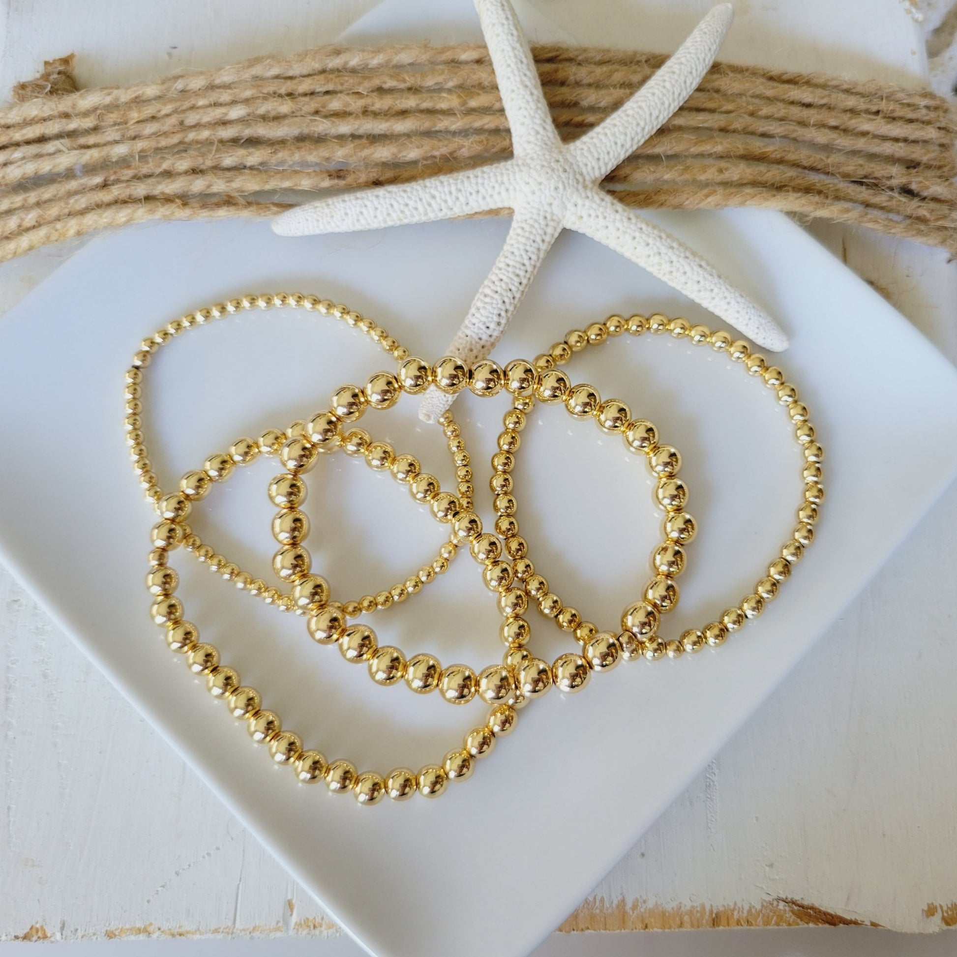 Gold Beaded Stretch Anklet - 3mm, 4mm, 5mm, 6mm
