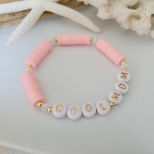 Mother and Daughter Matching Name and Polymer Clay Bead Bracelet