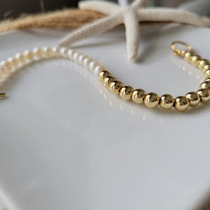 Gold and Freshwater Pearl Beaded Layering Bracelet or Necklace - 4-5mm