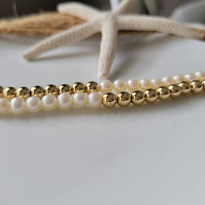 Gold and Freshwater Pearl Beaded Layering Bracelet or Necklace - 4-5mm