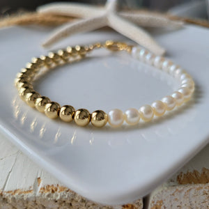 Gold and Freshwater Pearl Beaded Layering Bracelet or Necklace - 4-5mm