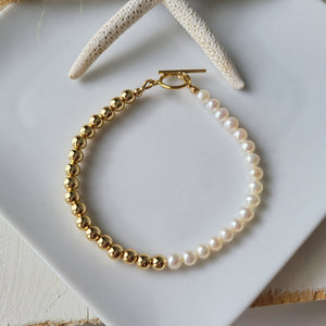 Gold and Freshwater Pearl Beaded Layering Bracelet or Necklace - 4-5mm