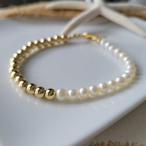 Gold and Freshwater Pearl Beaded Layering Bracelet or Necklace - 4-5mm