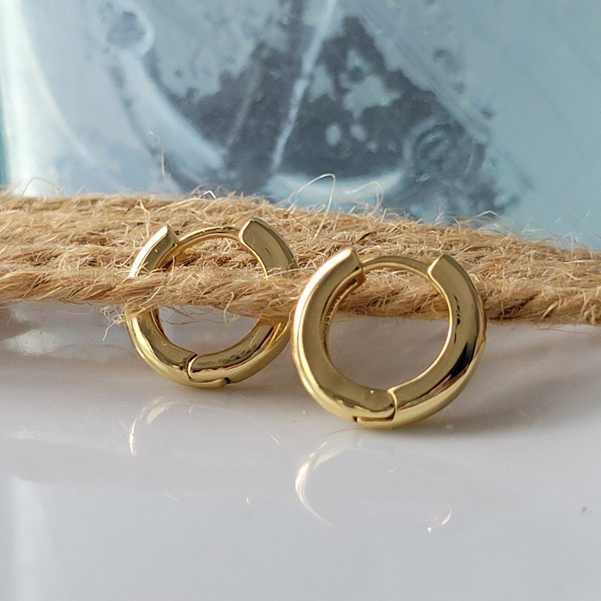 Medium Gold and Enamel Huggie Hoop Earrings